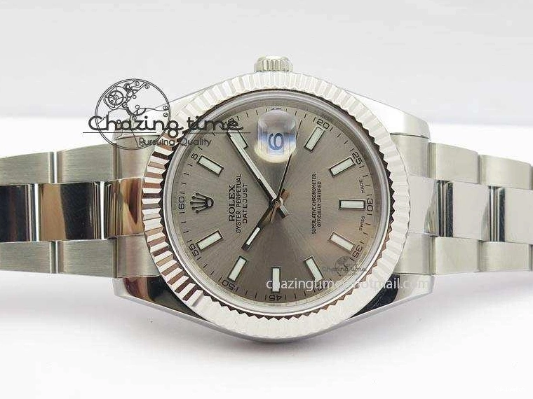 SS II 116334 On Sliver Sticks Dial Markers 41mm A3136 SS Gray Datejust Bracelet 0405